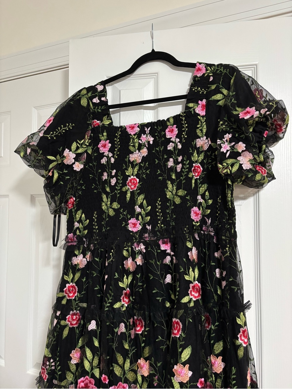 JessaKae Black Floral Midi Dress with Pink & Green Embroidery - Picture 8 of 8